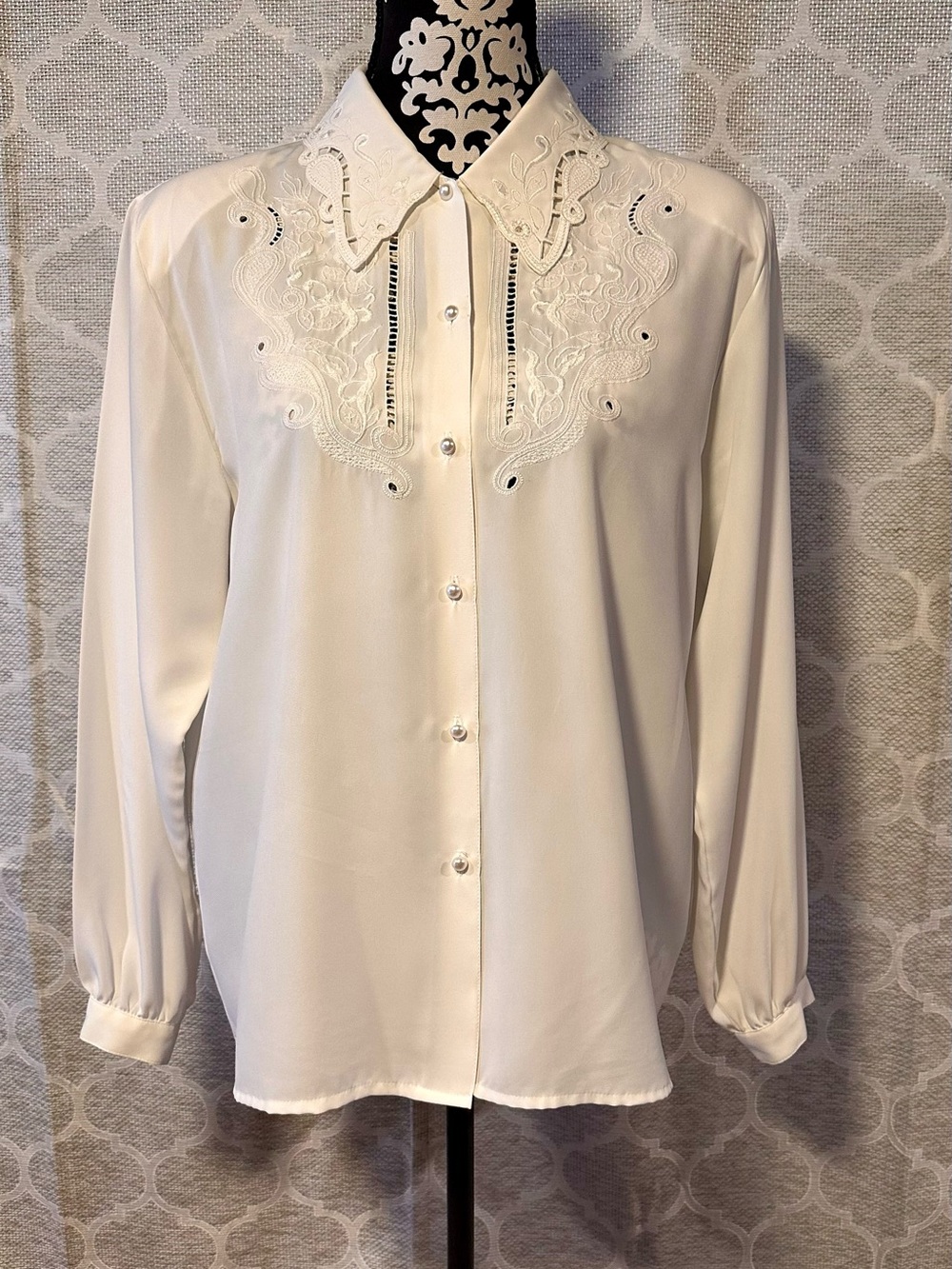 Christie & Jill Vintage Lace Collar Embroidered Ivory Blouse size 14